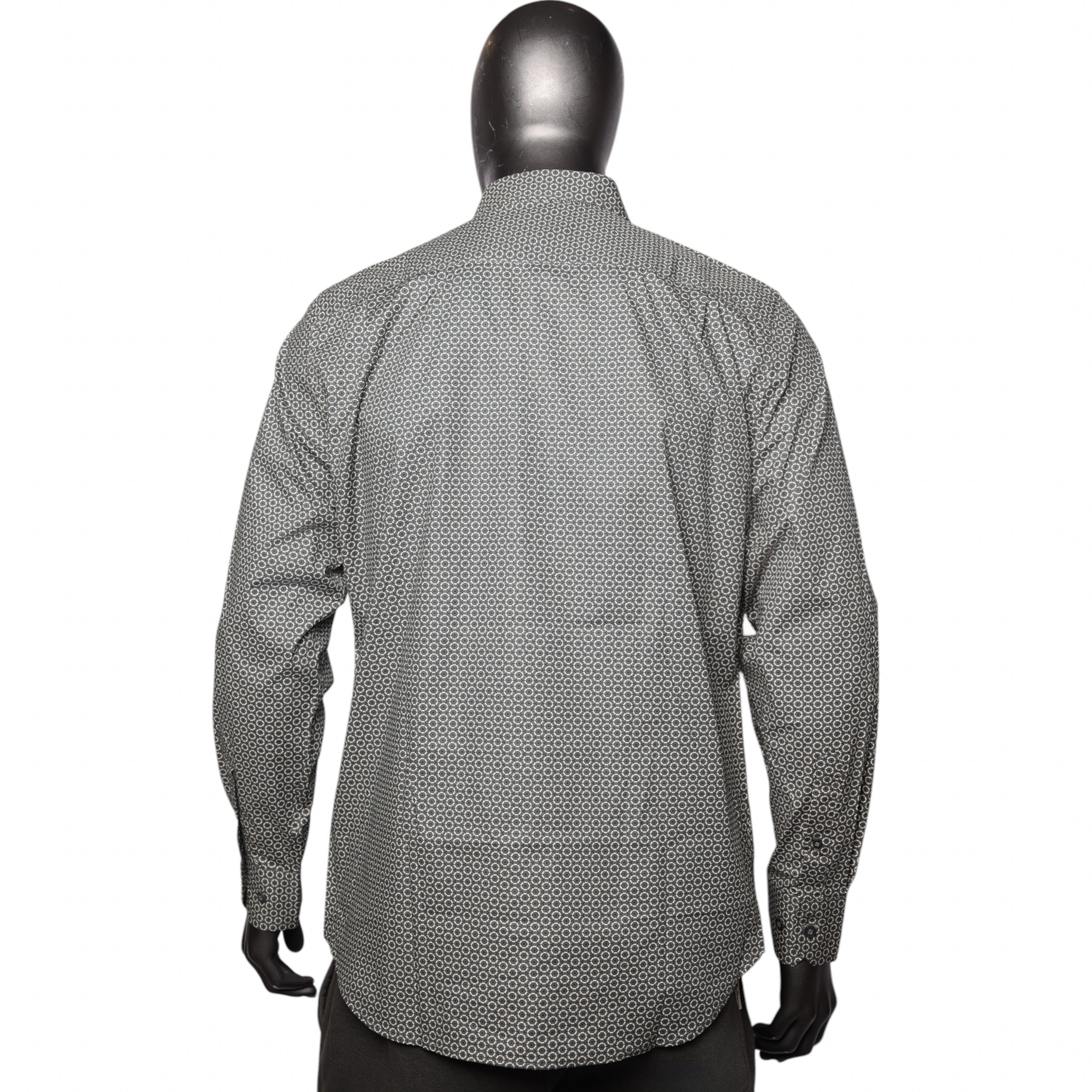 Polo Shirt Long-Sleeve Geo Print Charcoal